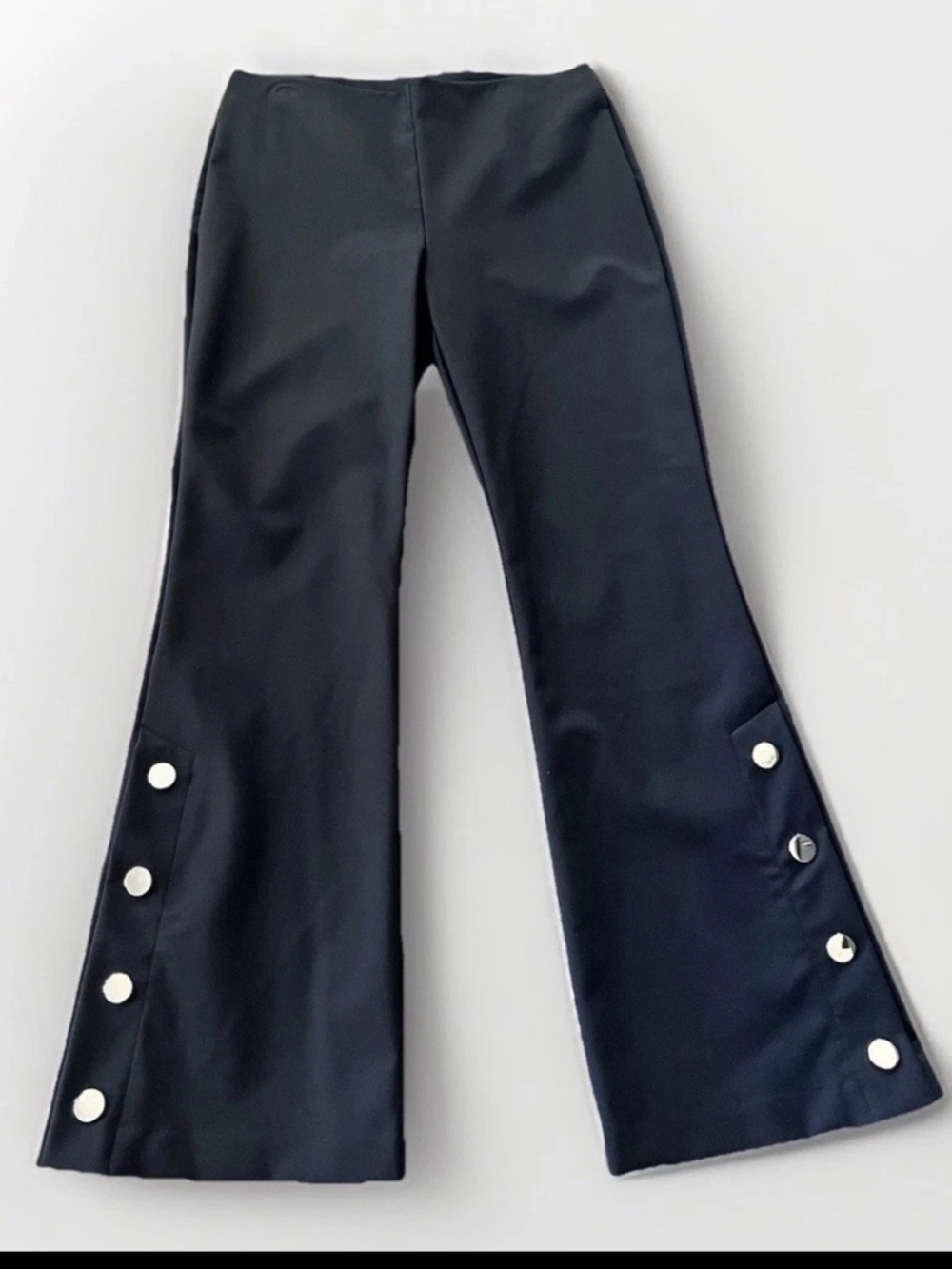 INC International Concepts Black Flare Pants with Snap Accents